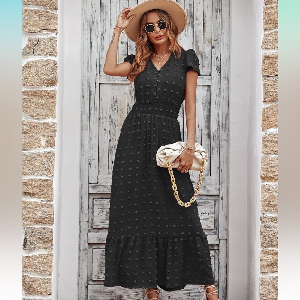 Women’s Black Swiss Dot Boho Dress 🖤